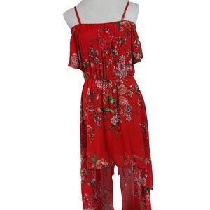 AUW Off Shoulder Dress Chiffon Floral High Low Size M Flowy Flutter Sleeves